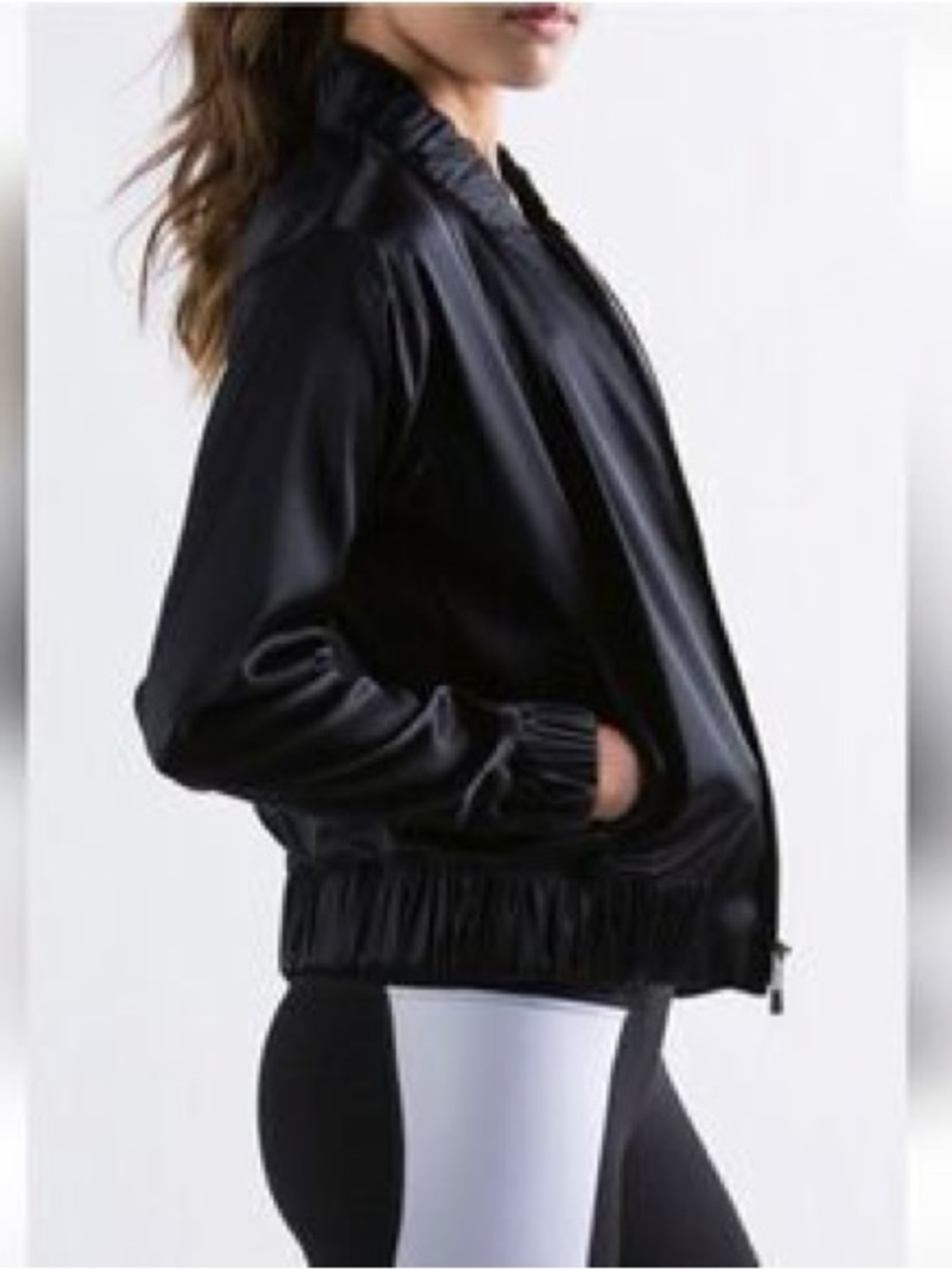 APL Athletic Propulsion Labs Satin Plissé Trim Bomber Jacket Black Sz M